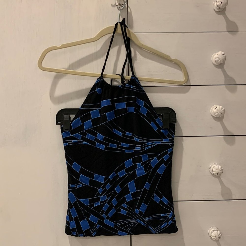 Black and Blue Halter Neck Top Retro Style
